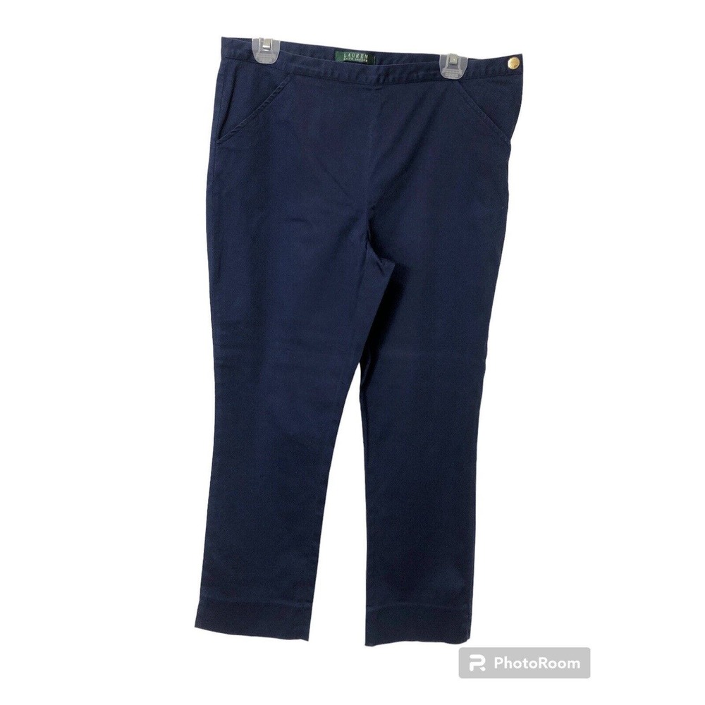 Lauren Ralph Lauren Chino Pants Womens Size 8 Navy Straight Leg Cotton Side Zip